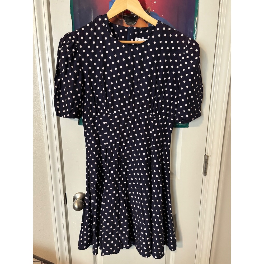 Vintage Compagnie Internationale Express Polka Dot Dress Navy White Mini Size 9
